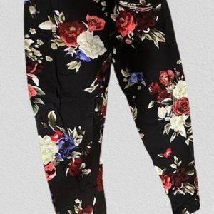 Black Rose Print Jogger Pants  4275  NWT Boutique